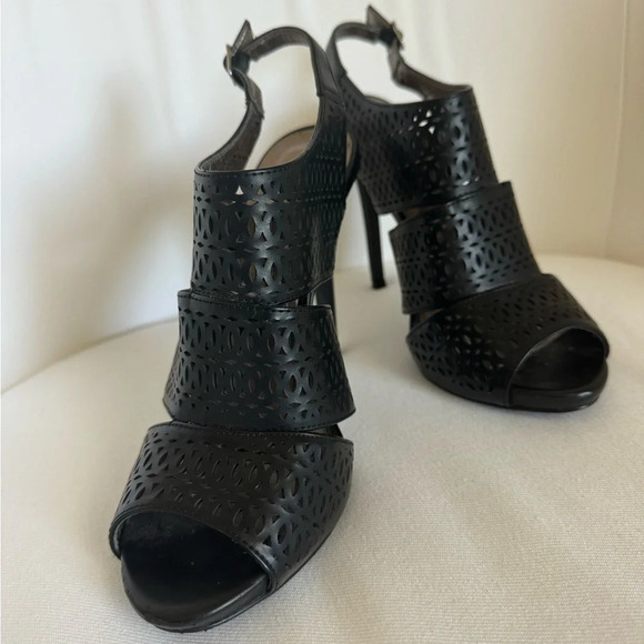 BCBGeneration PL-Jaguarr Black open toe heels Size 8B/38 - Picture 1 of 10